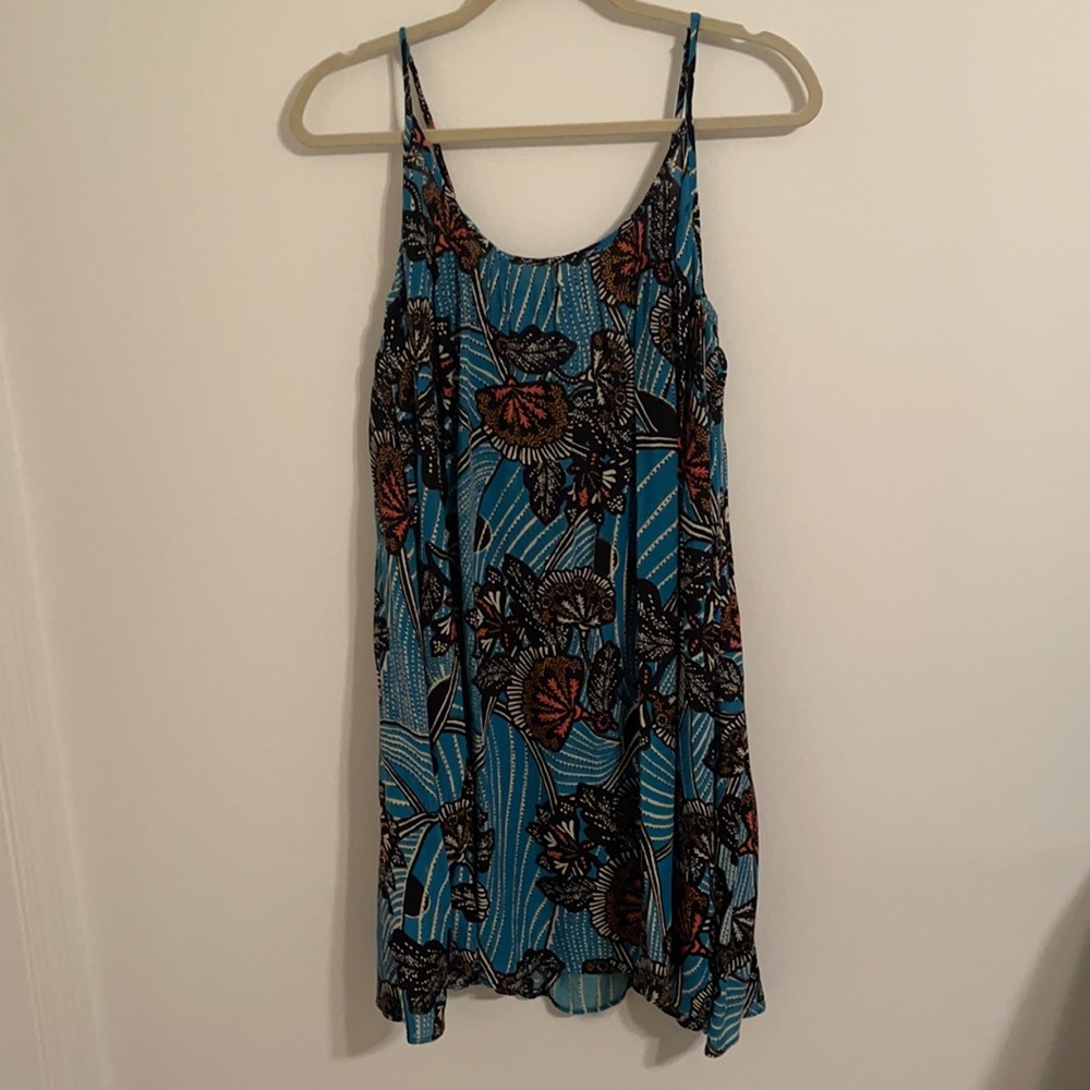 Anthropologie Deja Plisse Tunic Dress Tropical XS Tassels